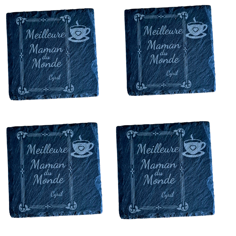 Set De 4 sous-Verre Personnalisables en Ardoise - Cadeau Personnalisé